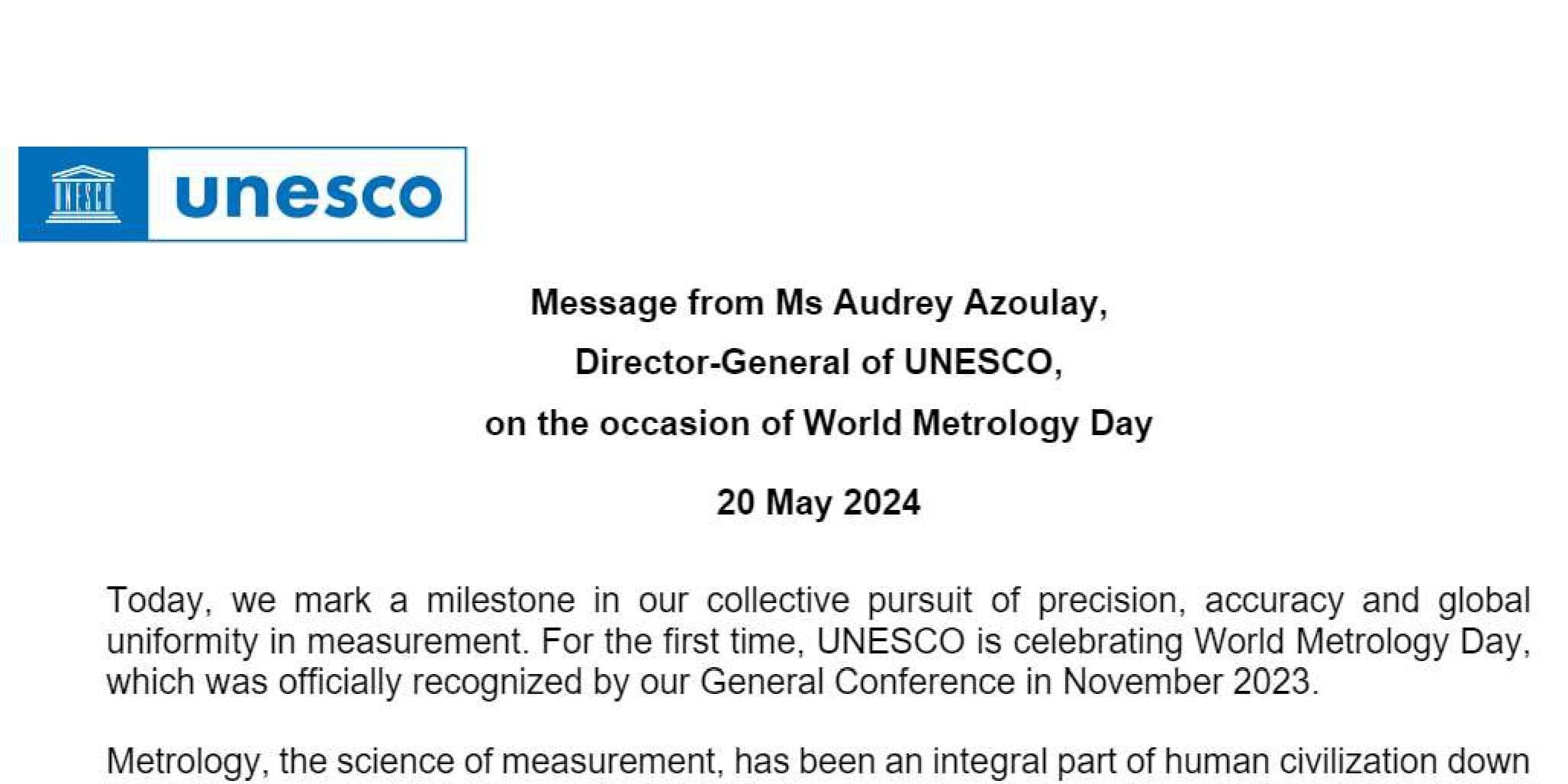 WORLD METROLOGY DAY RECOGNISED AS UNESCO WORLD DAY