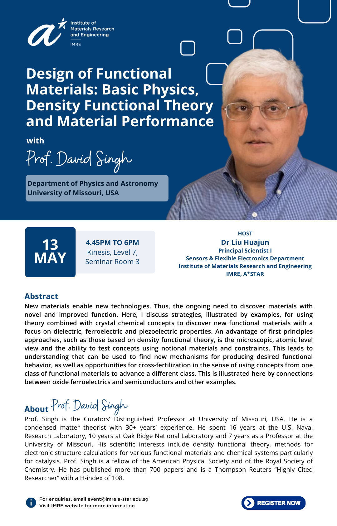 IMRE Seminar - Prof David Singh IMRE Seminar - Prof David Singh