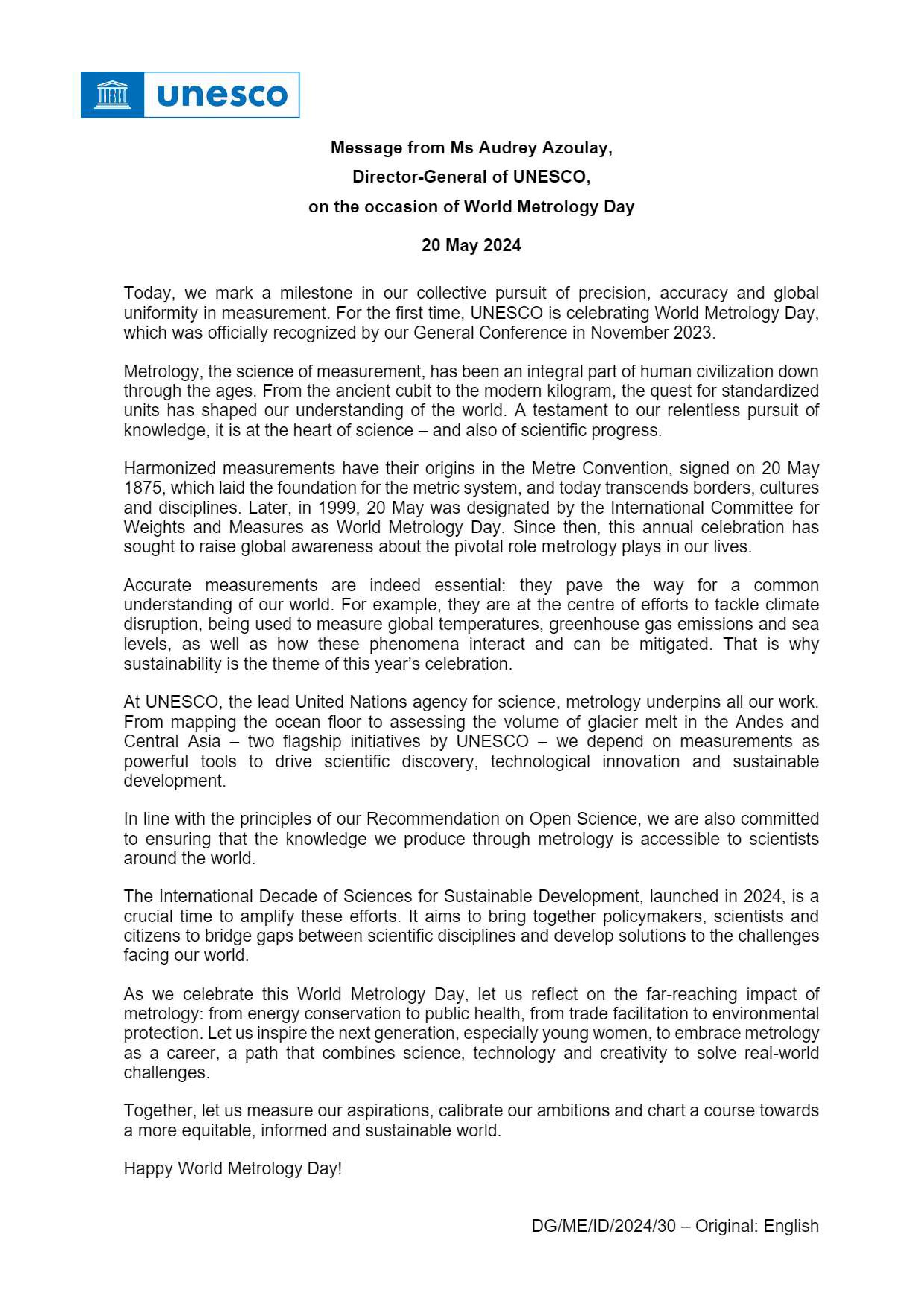 UNESCO Director-General WMD 2024 Message