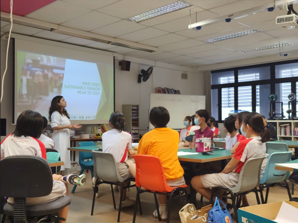 National Junior College students gaining insight into Circular Business Models, Sustainable Solutions for Fashion and Existing Sustainable Products, presented by Aparna Ganguly from Zeniko World Pte Ltd.