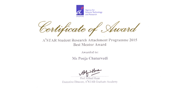 Pooja Chaturvedi. Best Mentor Award