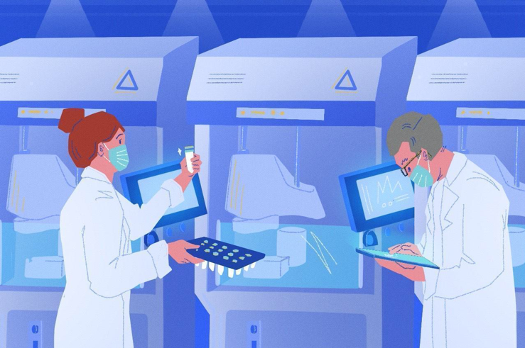 illustration of covid 19 test kit production