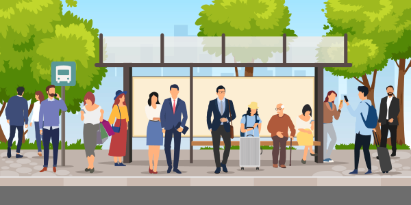 Commuters waiting for bus