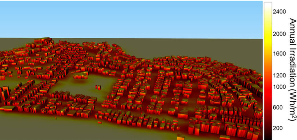 Solar irradiation mapping predicted by isolie for a town