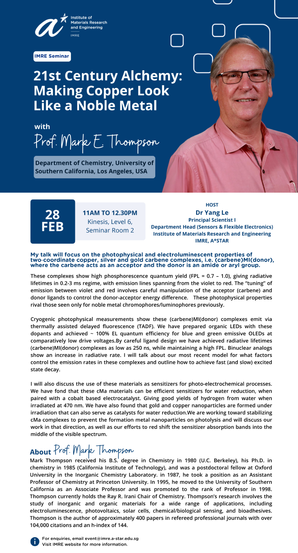 IMRE Seminar - Prof Mark E. Thompson