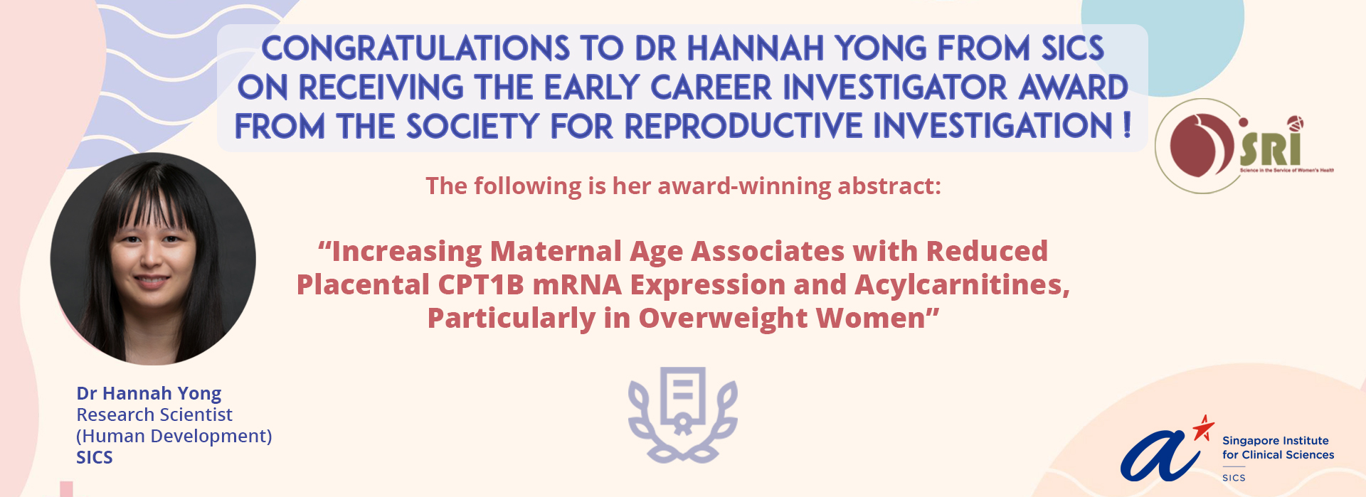 Hannah Yong_Early Career Investigator Award banner