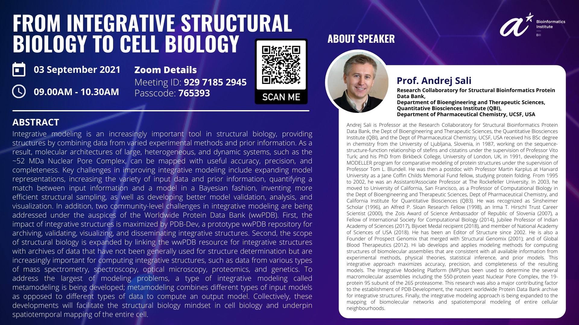 Talk by Poster: Prof. Andrej Sali - From Integrative Structural Biology to Cell Biology